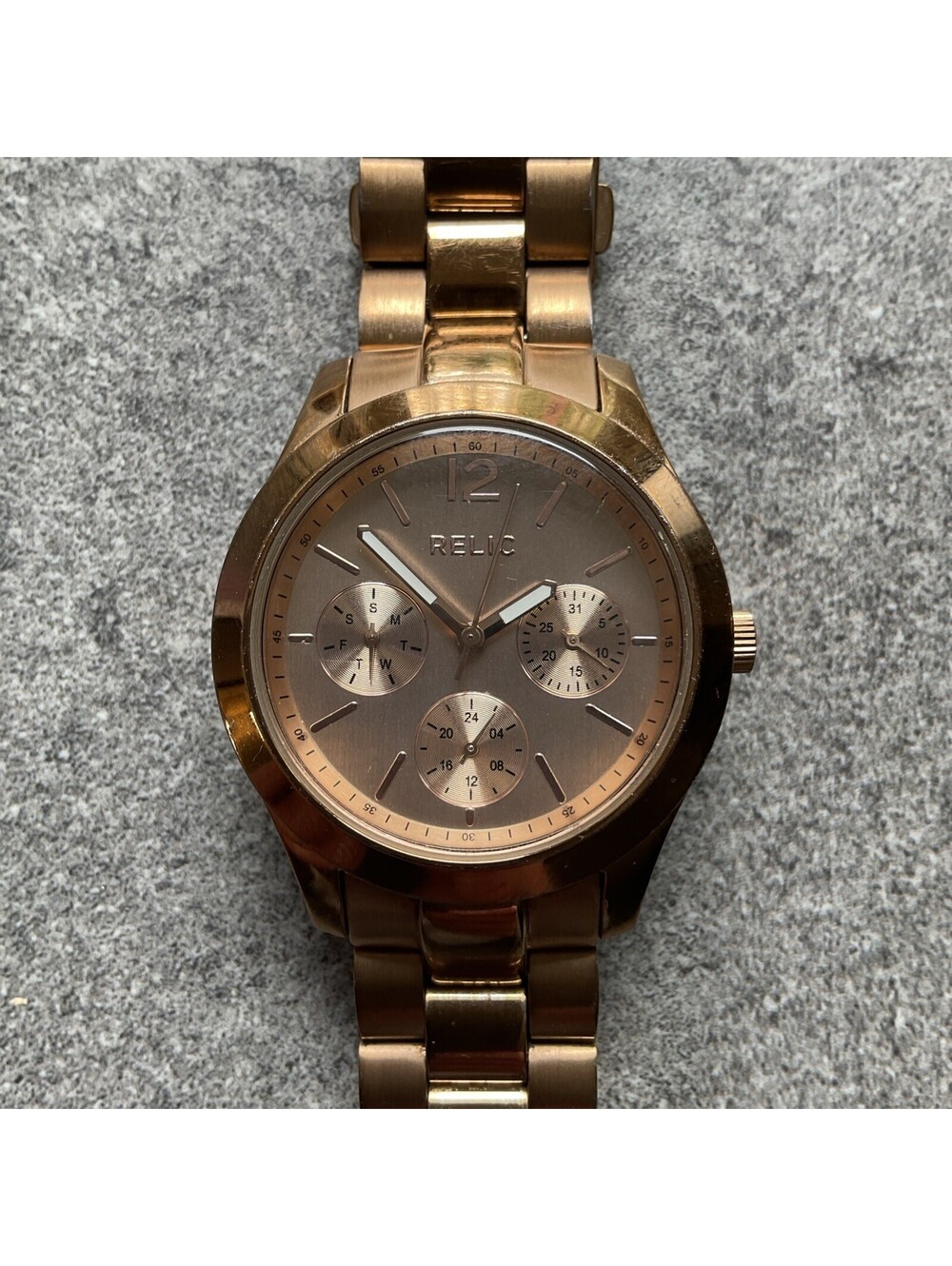 Relic Womens Watch ZR15594 36mm Rose Gold Tone Case/Band Day Date Dial B-T